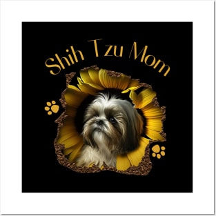 Womens Shih Tzu Mom Sunflower Paw Cute Dog Lover Owner Women Gift Posters and Art